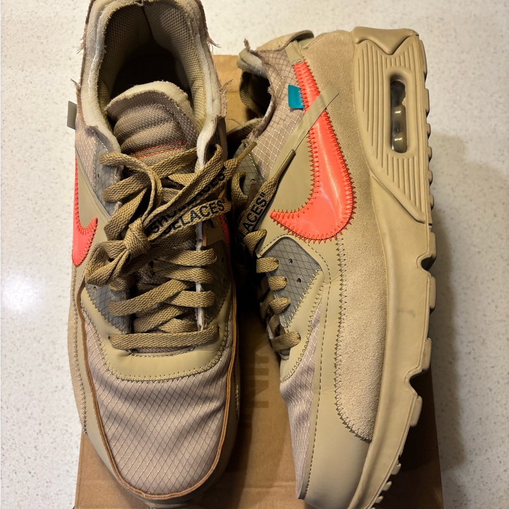 Off-White Beige and Coral Sneakers